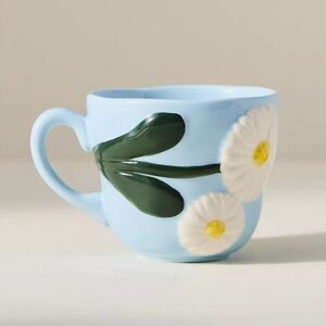 Anthropologie Foster Icon Stoneware Mug Blue White Daisy